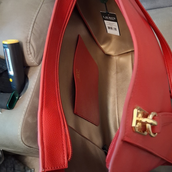 Lauren Ralph Lauren Red Tote Bag with Gold Accents - Picture 12 of 16